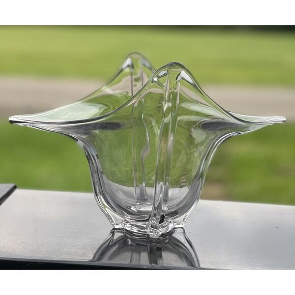 Vintage Duncan Miller Glass‎ Clear Crimped Flared Pointed Console Vase Bowl - Picture 1 of 12